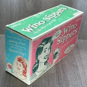 Oenophilia Vintage Set of 2 Wino Sippers 3-Point Base Built In Straw Transparent